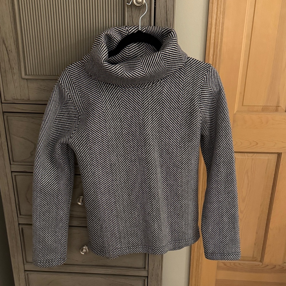J. Crew Black and White Chevron Turtleneck Sweater